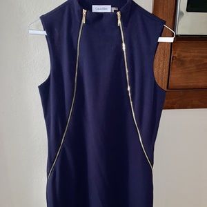Stunning Calvin Klein navy dress gold zippers 4 XS